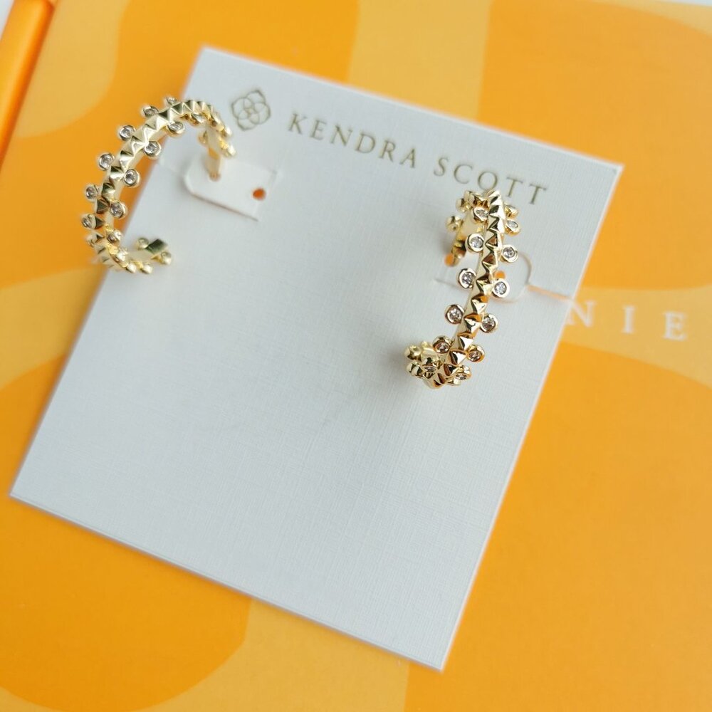 Kendra Scott Jada White Crystal Small Hoop Earrings Gold